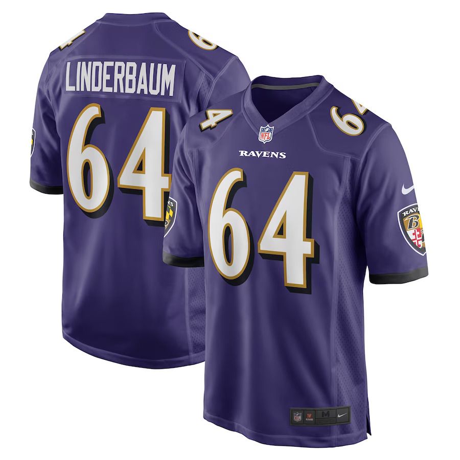 Men Baltimore Ravens #64 Tyler Linderbaum Nike Purple Player Game NFL Jersey